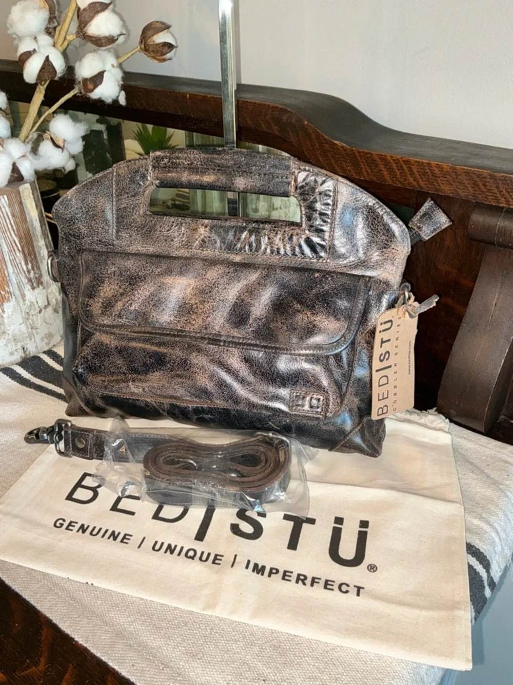 NWT Bed Stu Leather Greenway Handbag Crossbody Bag Black Lux MSRP $265 - Picture 1 of 15